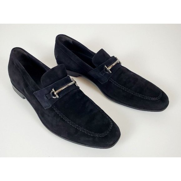 Bruno Magli Suede Leather Bit Loafers Black Made in Italy Size 13 M - VERY CLEAN - Picture 2 of 11